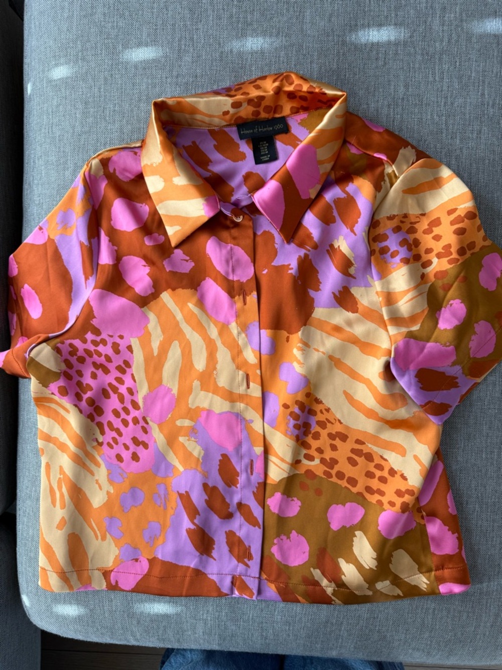 House of Harlow 1960 Pink & Orange Abstract Animal Print Blouse